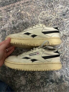 Reebok White and Black Low-Top Leather Sneakers